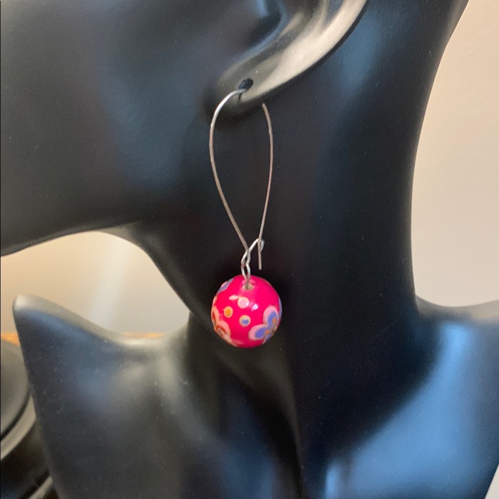 Hand Painted Pink Ball Earrings